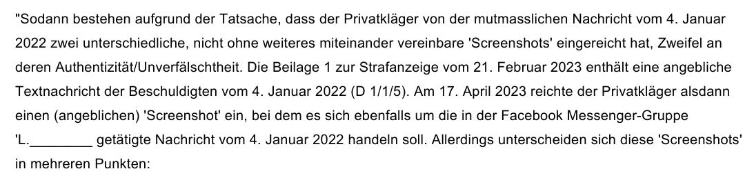 Obergericht Zug · Widersprüchliche Screenshots
